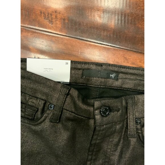 7 For all Mankind Black  & Gold Metallic Coated The Ankle Skinny Jeans Sz 26 NWT - Picture 3 of 6